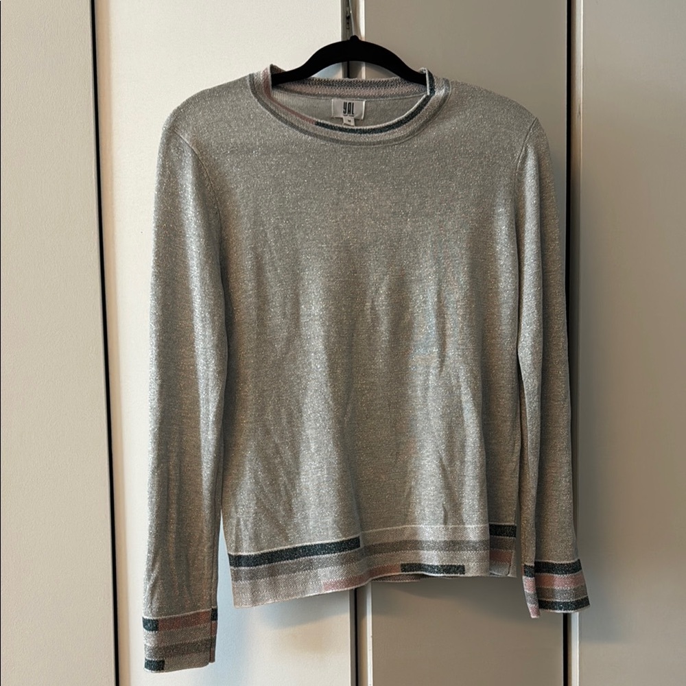 Gray Crewneck Sweater with Ribbed Details